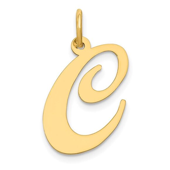 Kazi Luxury 14k Yellow Gold Large Fancy Script Letter C Initial Charm - Picture 1 of 4